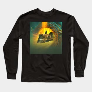 Awesome steampunk train comes through a gate Long Sleeve T-Shirt